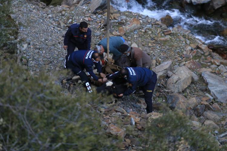 HBB İTFAİYE EKİPLERİ DEREYE DÜŞEN İNEĞİ KURTARDI  HBB İTFAİYE EKİBİNDEN BAŞARILI MÜDAHALE